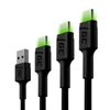 Kép 1/5 - 3db Green Cell Ray USB-C Cable 30cm, 120cm, 200cm with green LED háttérvilágítással, fast charging UC, QC 3.0 kábel