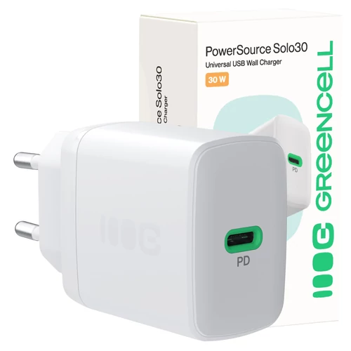 Greencell PowerSource Solo30 fehér USB-C 30W Power Delivery gyorstöltő