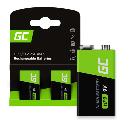 Green Cell 2x 9V HF9 Ni-MH 250mAh tölthető elem akkumulátor