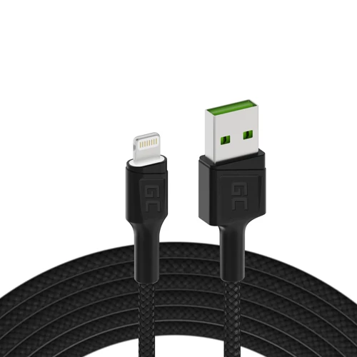 Green Cell Ray USB-A - Lightning fehér LED 200cm Apple 2.4A fast charging kábel