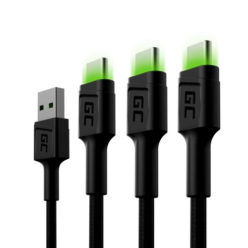 3db Green Cell Ray USB-C 120cm Cable with green LED háttérvilágítással, fast charging Ultra Charge, QC 3.0 kábel