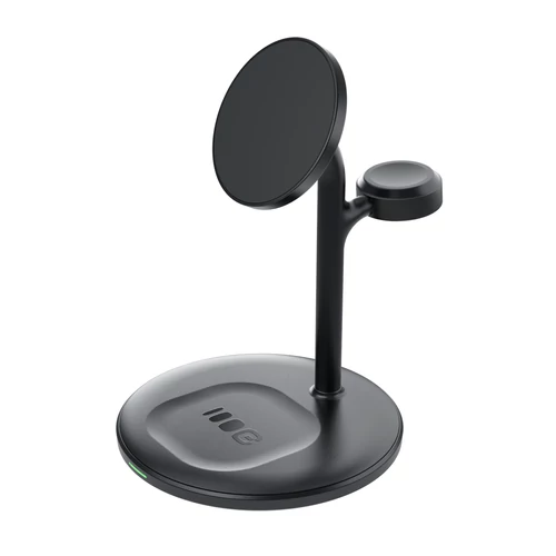 Greencell MagScape fekete indukciós töltő állvány 3-in-1 MagSafe töltő iPhone, Apple Watch, AirPods és egyéb wireless eszközökhöz