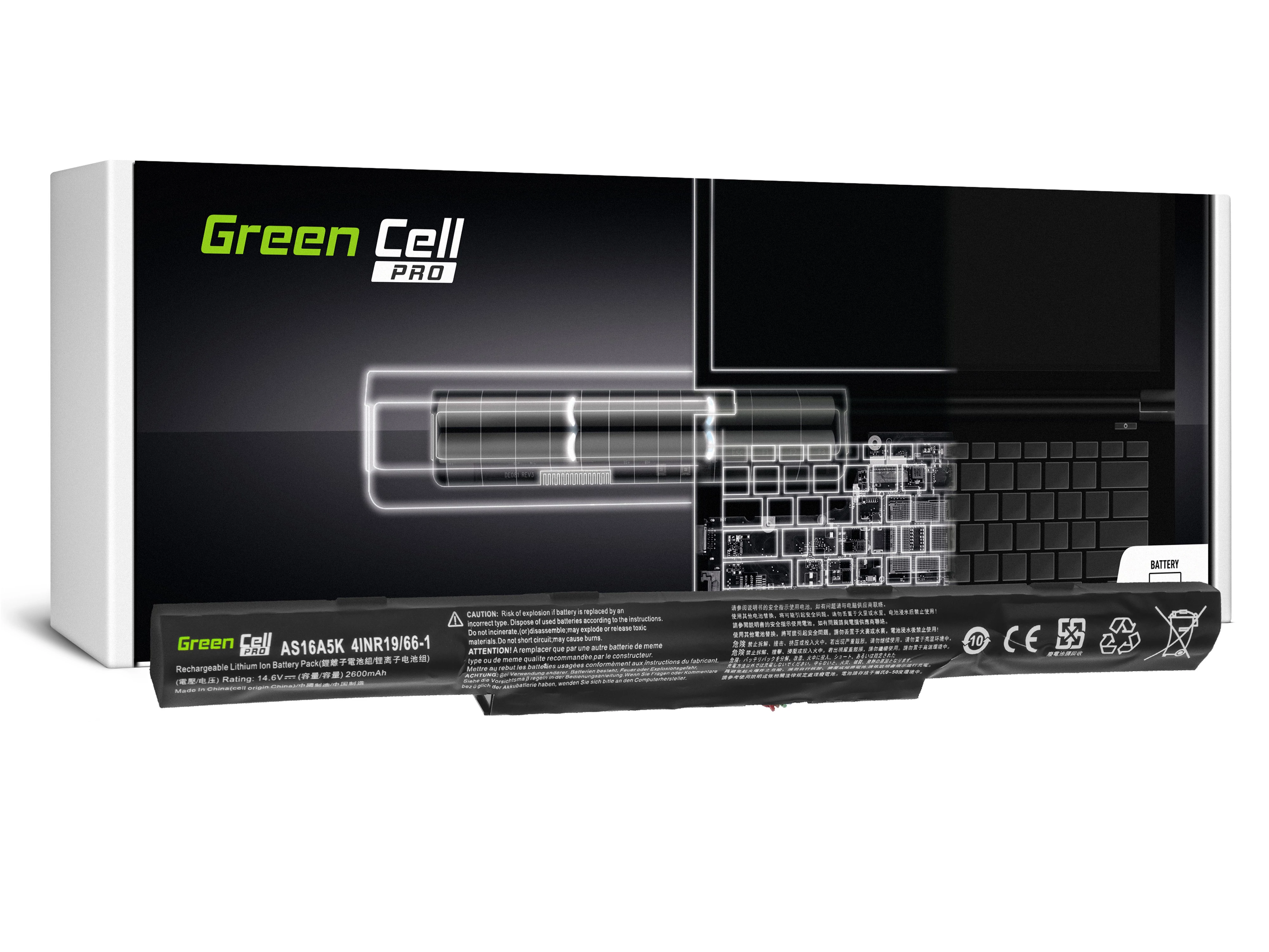 Green Cell PRO AS16A5K AS16A7K AS16A8K Acer Aspire E5-575 E5-575G E15 E5-575 E15 E5-575G E5-774G F5-573G laptop akkumulátor