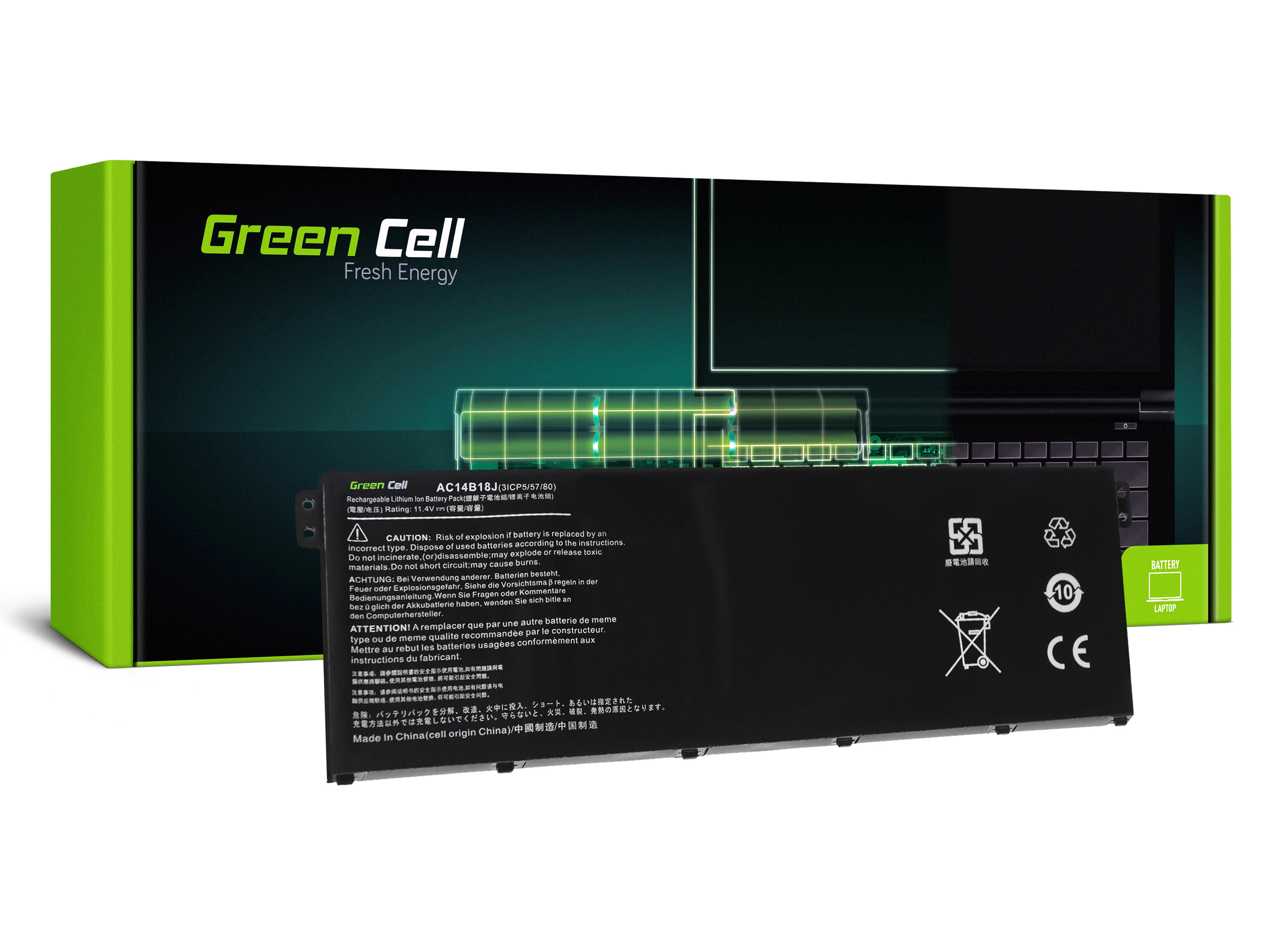 Green Cell Acer Aspire E 11 ES1-111M ES1-131 E 15 ES1-512 11.4V 2200mAh laptop akkumulátor