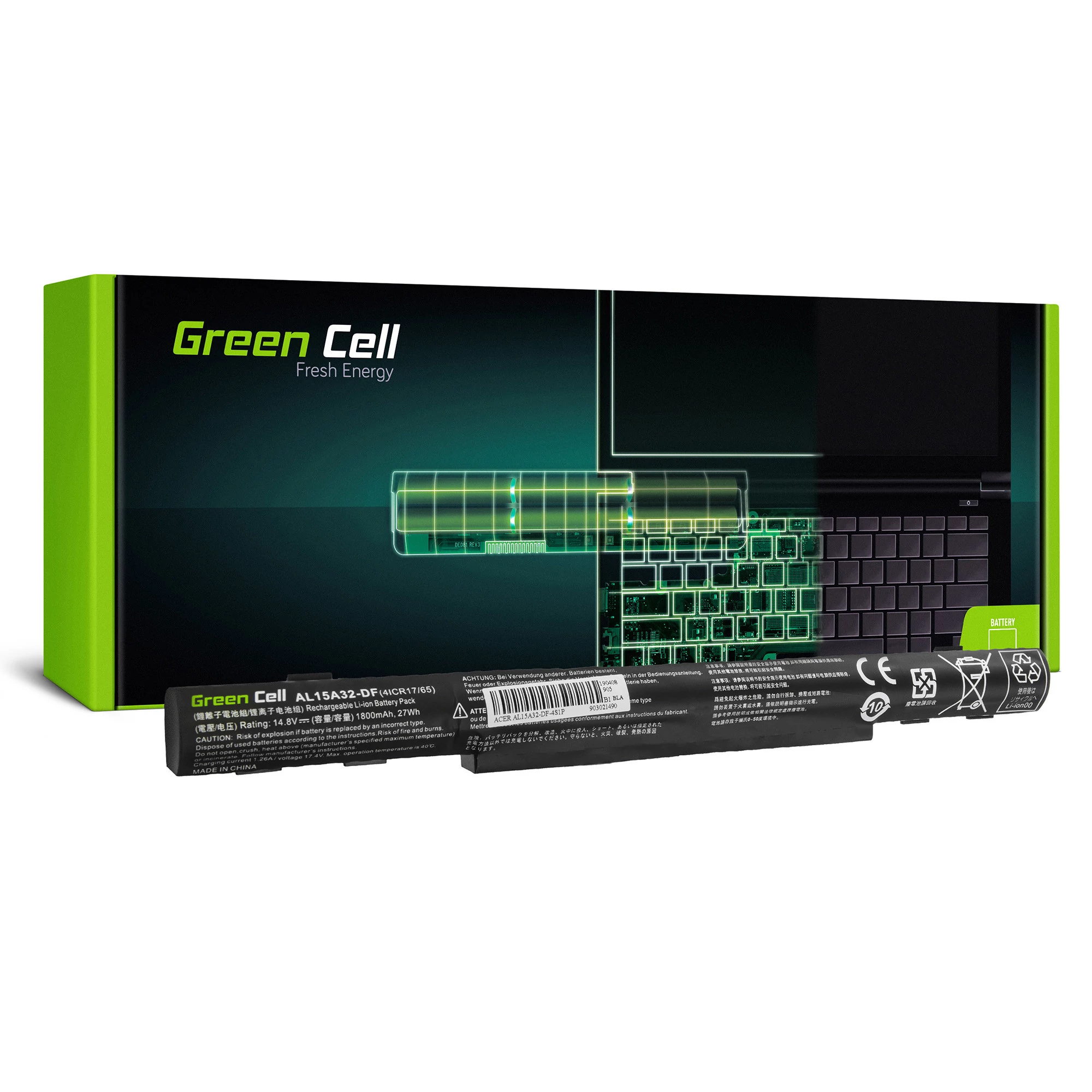 Green Cell AL15A32 Acer Aspire E5-573 E5-573G E5-573TG V3-574 V3-574G TravelMate P277 14,8V 1800mAh laptop akkumulátor