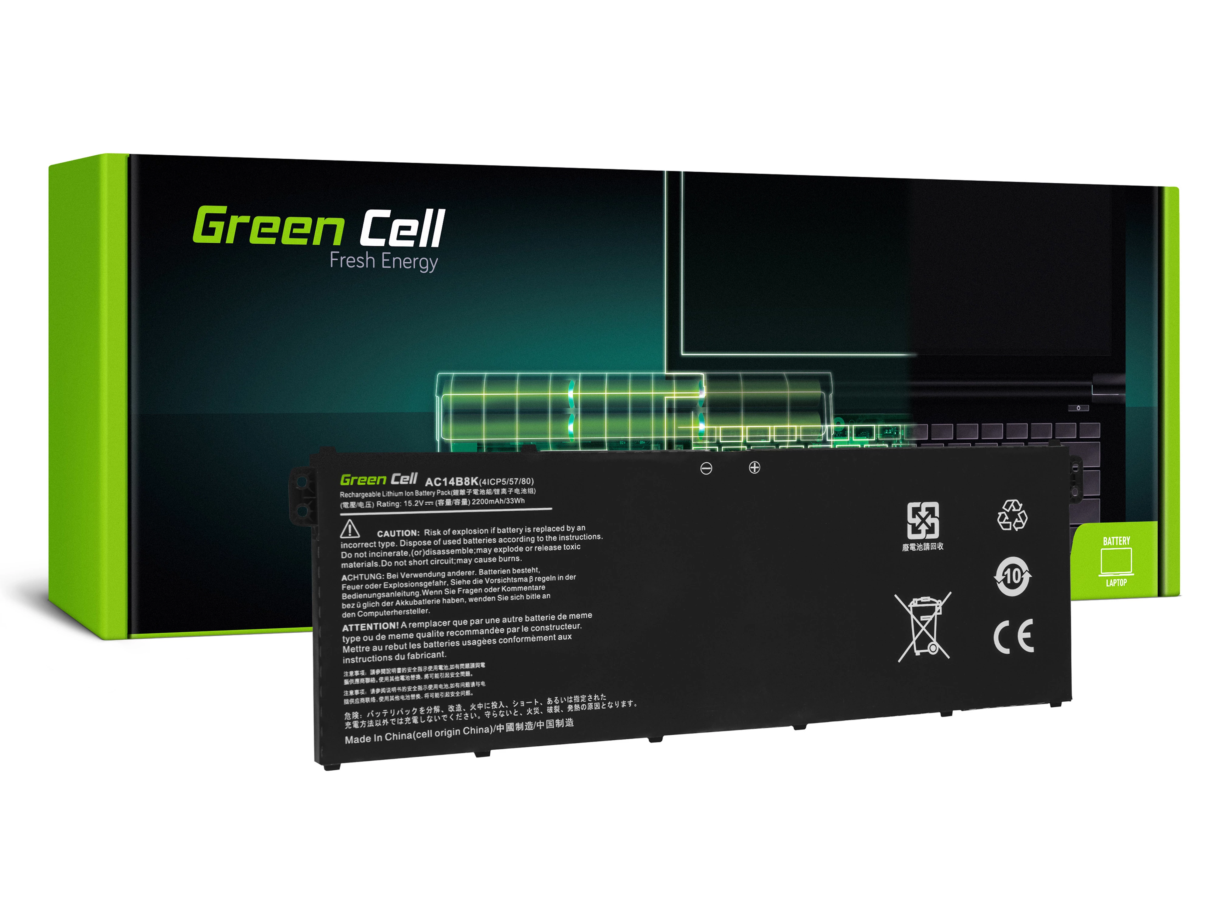 Green Cell AC14B3K AC14B8K Acer Aspire 5 A515 A517 R15 R5-571T Spin 3 SP315-51 SP513-51 Swift 3 SF314-52 laptop akkumulátor