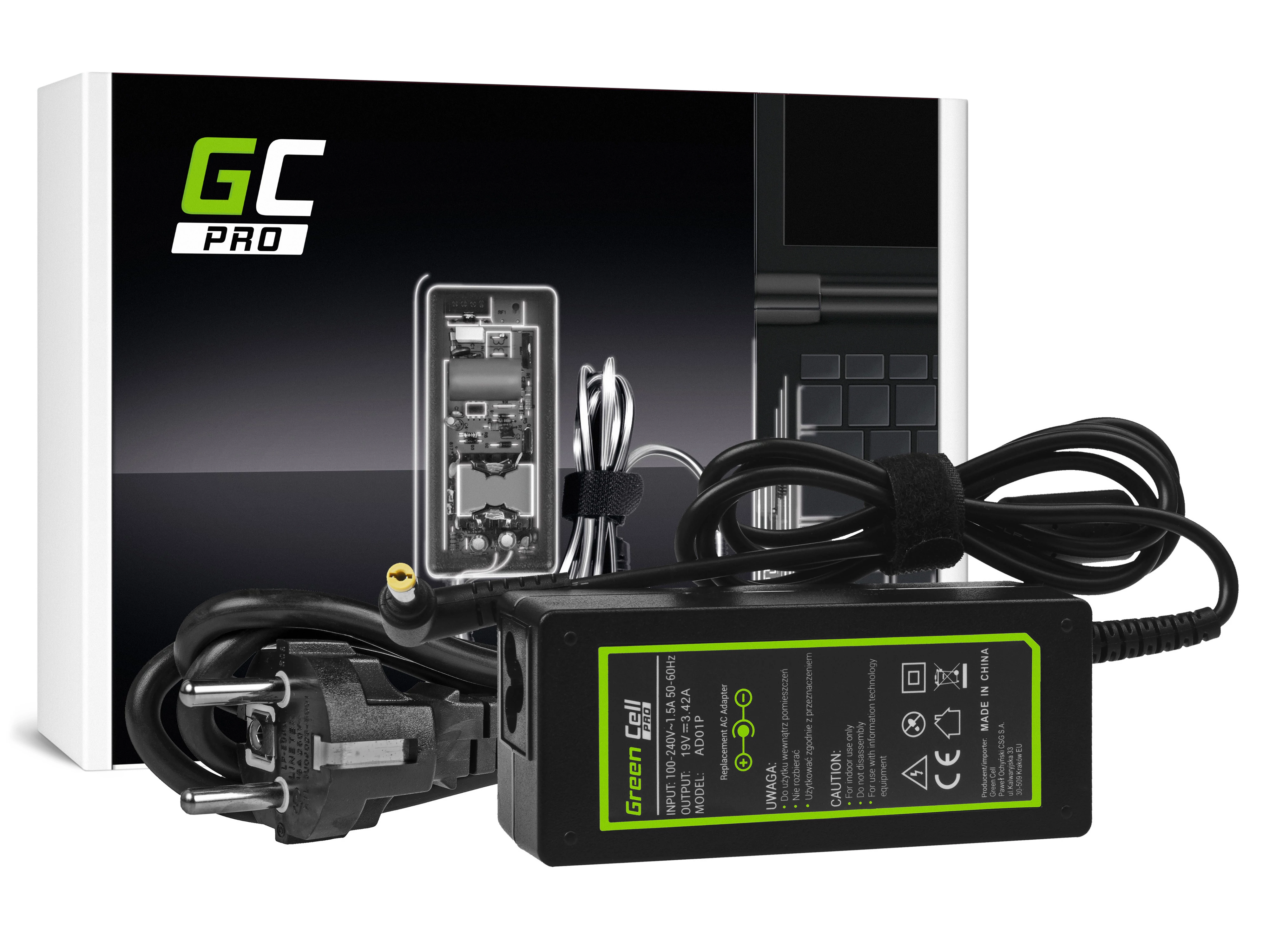 Green Cell PRO töltő Acer 60W / 19V 3.42A / 5.5mm-1.7mm