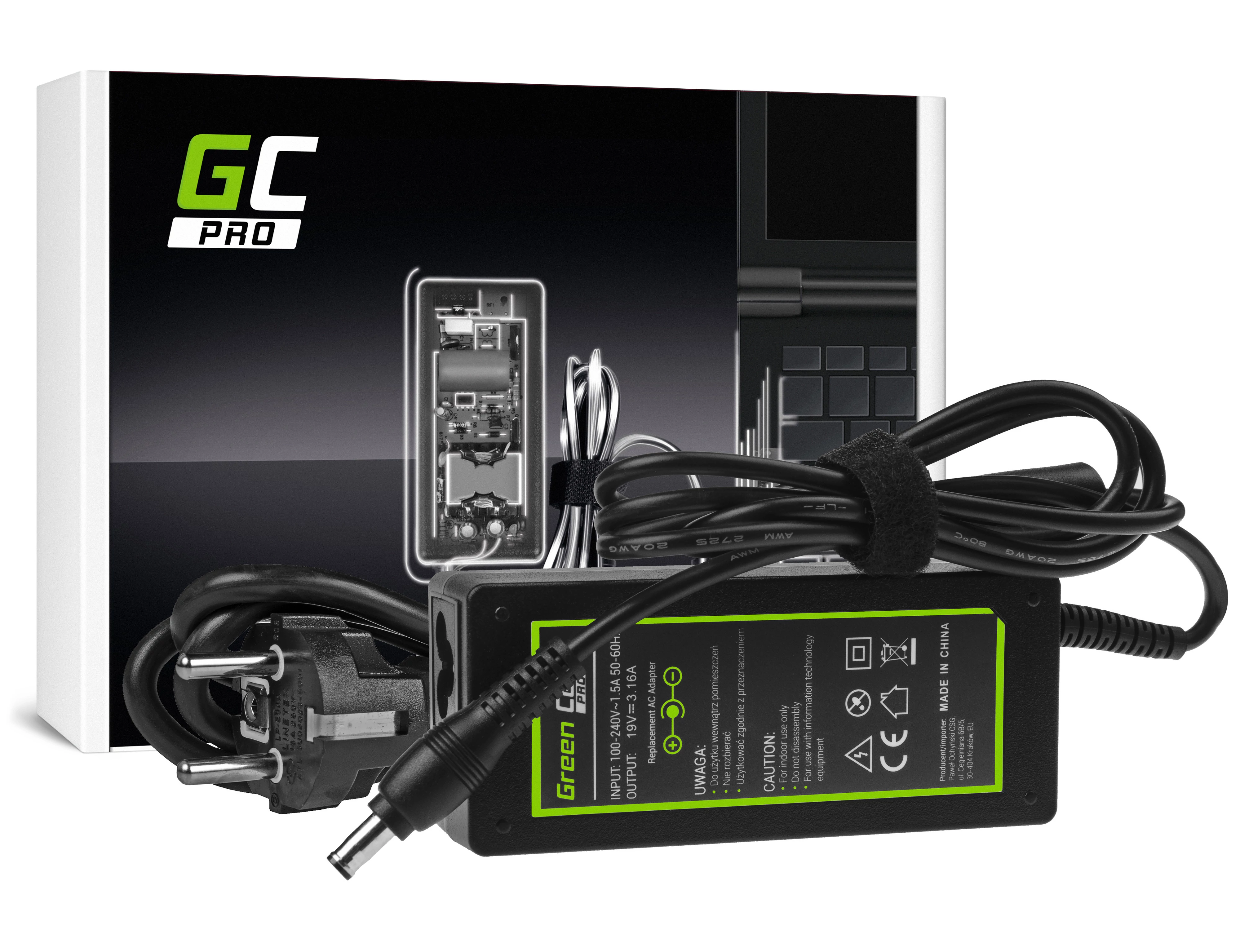 Green Cell PRO töltő Samsung 60W / 19V 3.16A / 5.5mm-3.0mm