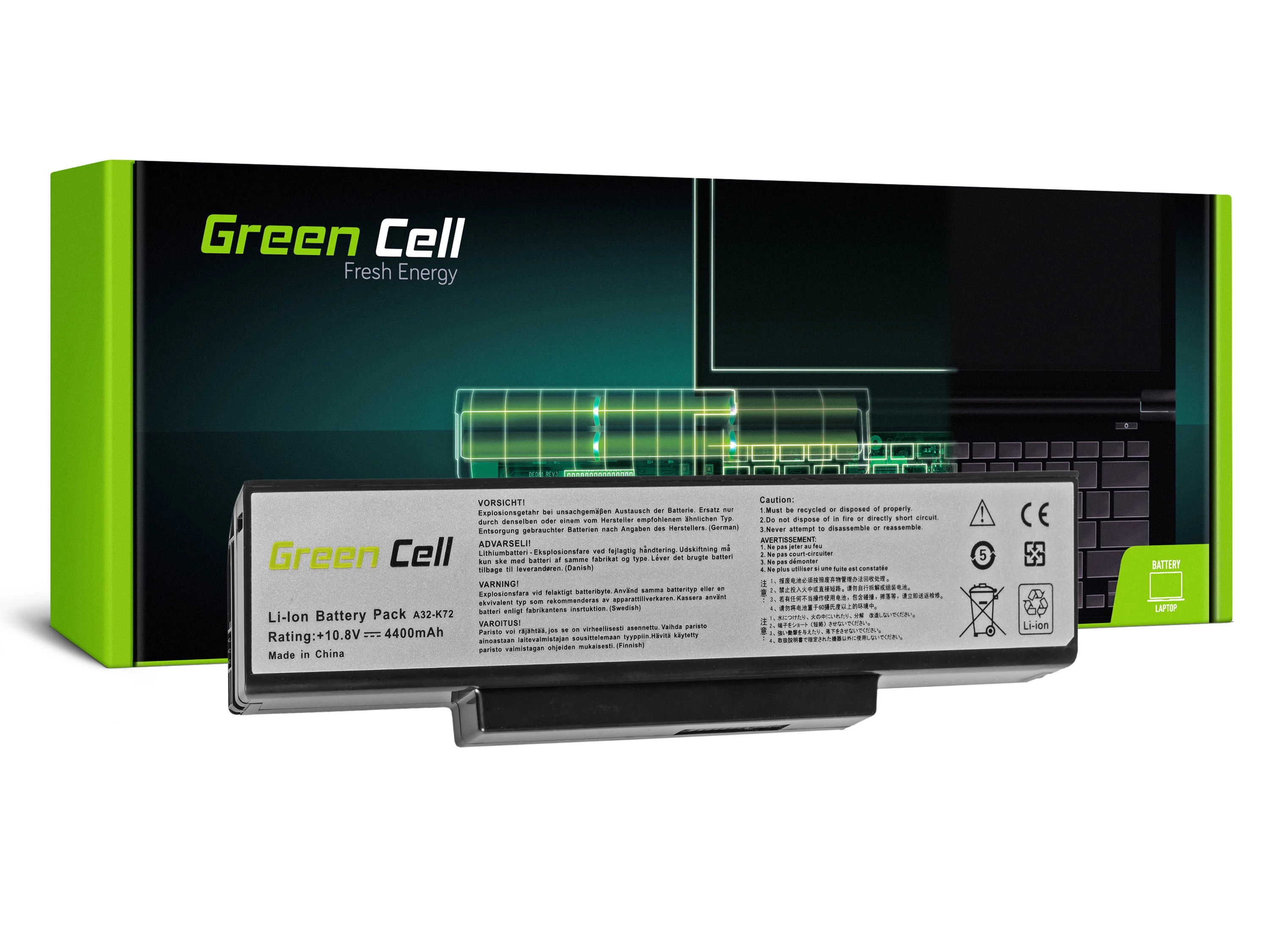 Green Cell Asus A32-K72 K72 K73 N71 N73 11.1V 4400mAh laptop akkumulátor