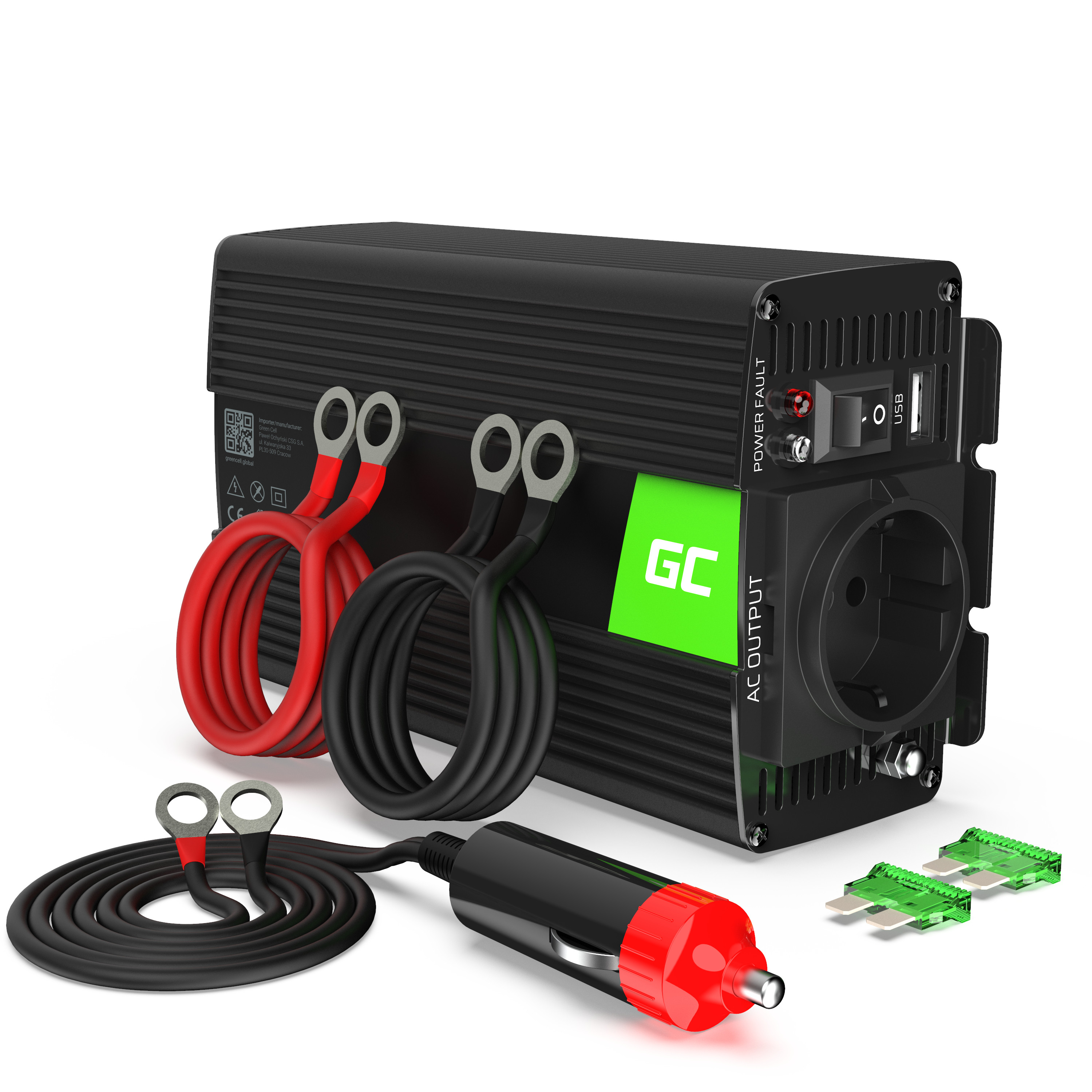 Green Cell autós inverter 12V230V, 500W/1000W GreenCell BatteryBot