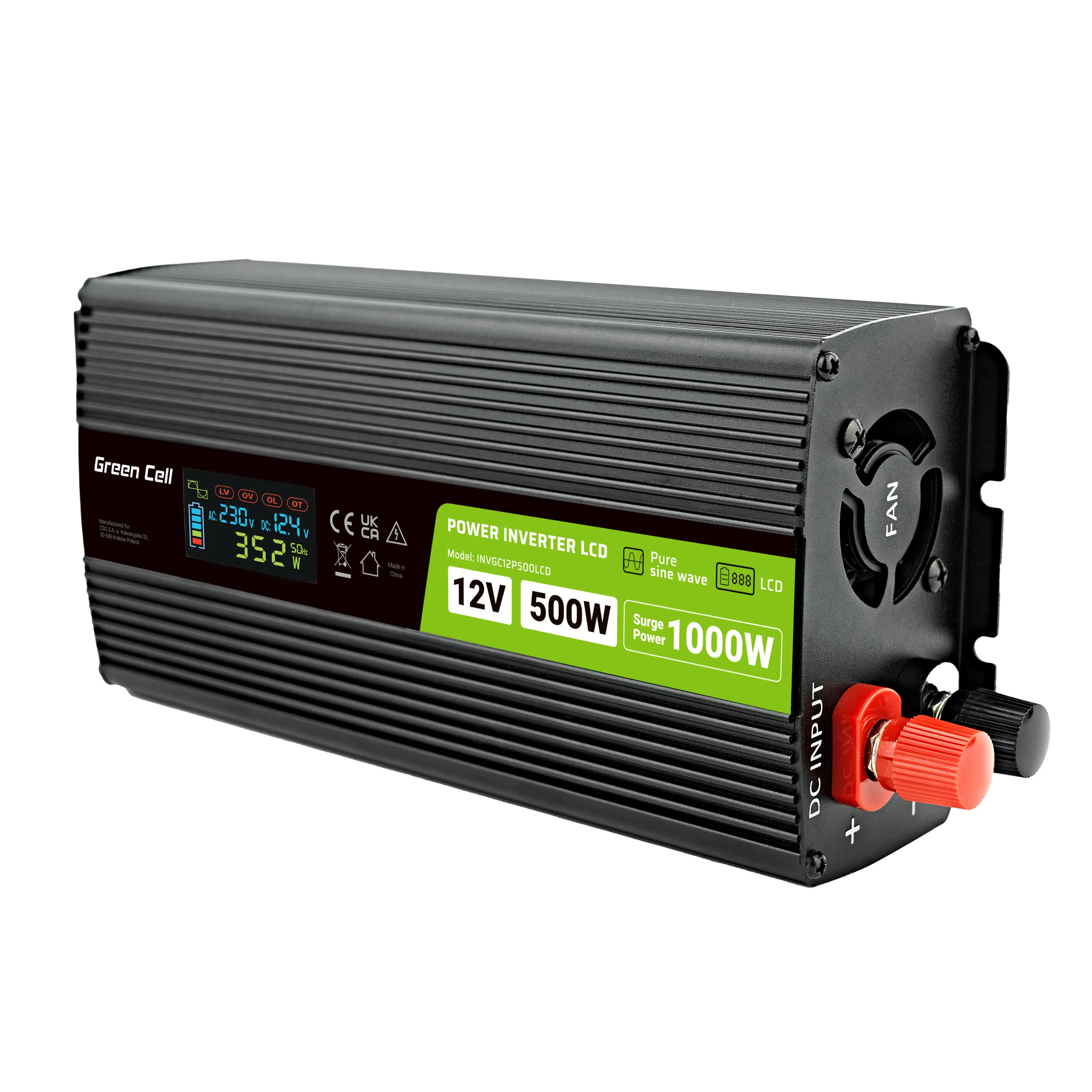 Car Power Inverter Green Cell® 12V to 230V, 500W/1000W