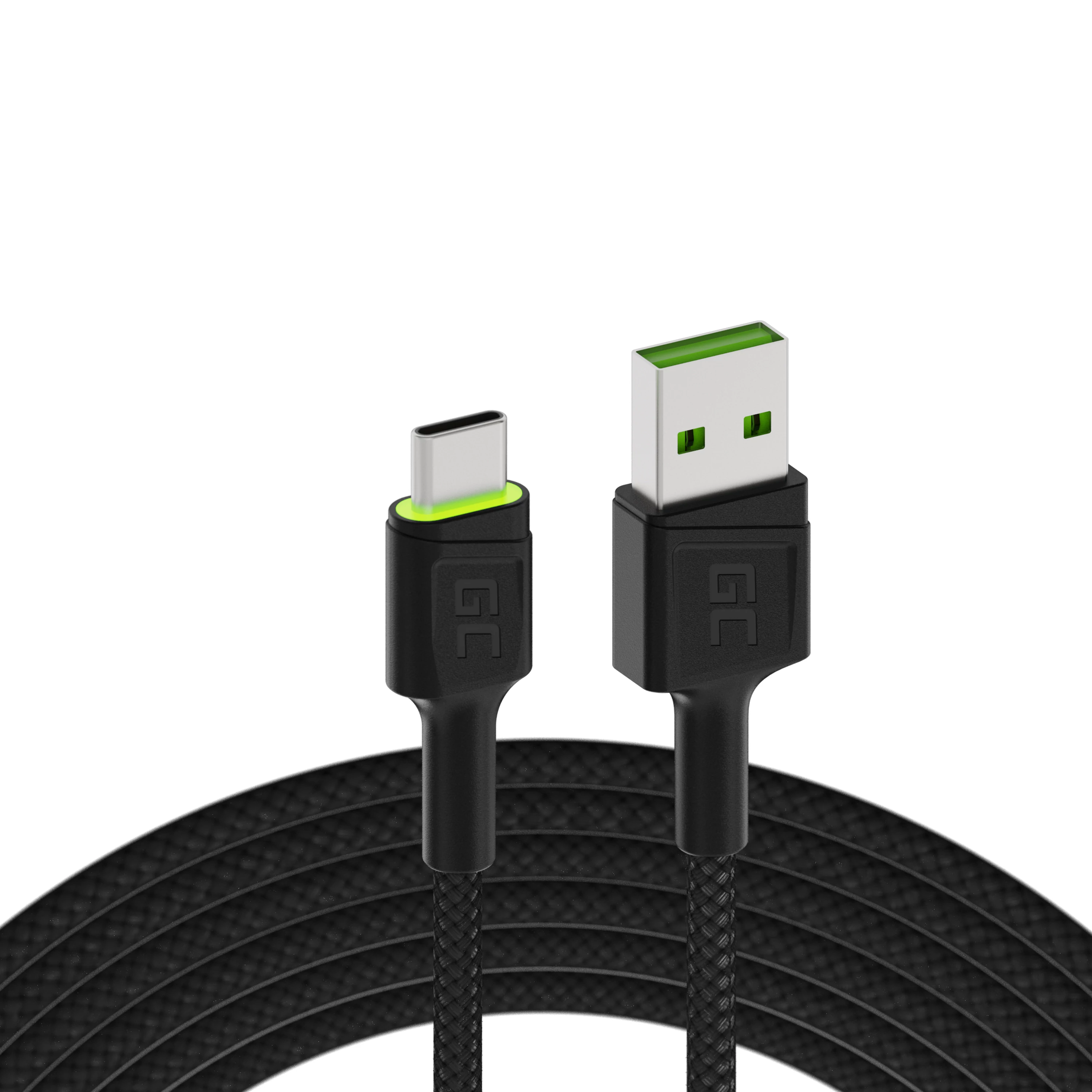 Green Cell Ray USB Cable - USB-C 120cm zöld LED háttérvilágítással és fast charging Ultra Charge, QC 3.0 kábel