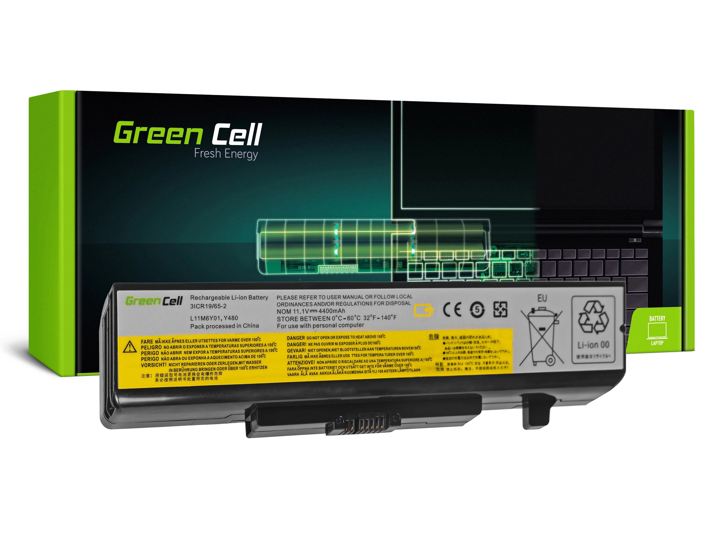 Green Cell Lenovo Y480 V480 Y580 11.1V 4400mAh laptop akkumulátor