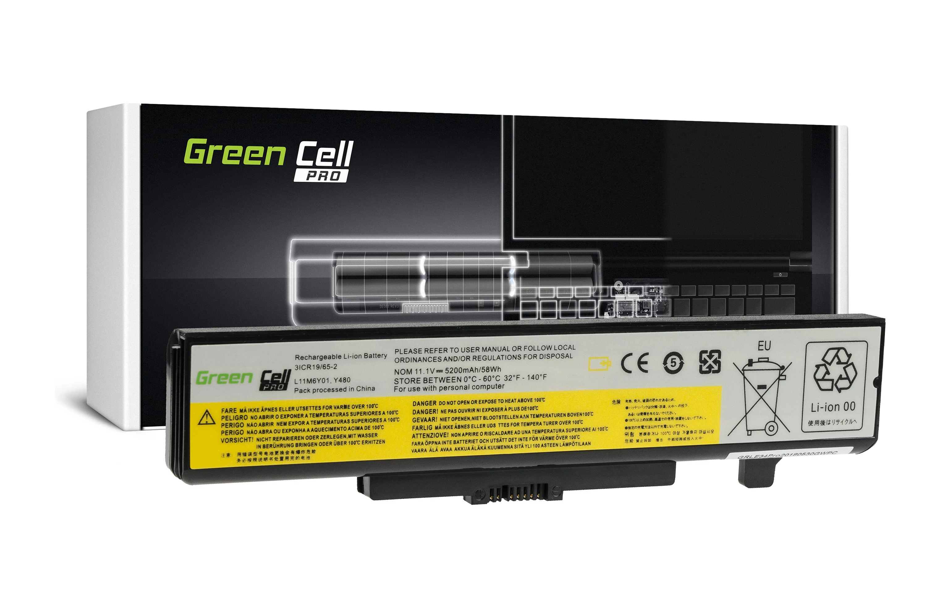 Green Cell PRO Lenovo Y480 V480 Y580 11.1V 5200mAh laptop akkumulátor