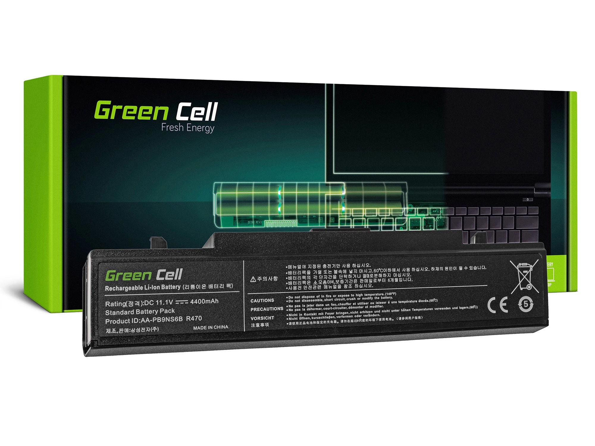 Green Cell Samsung R519 R522 R530 R540 R580 R620 R719 R780 fekete 11.1V 4400mAh laptop akkumulátor