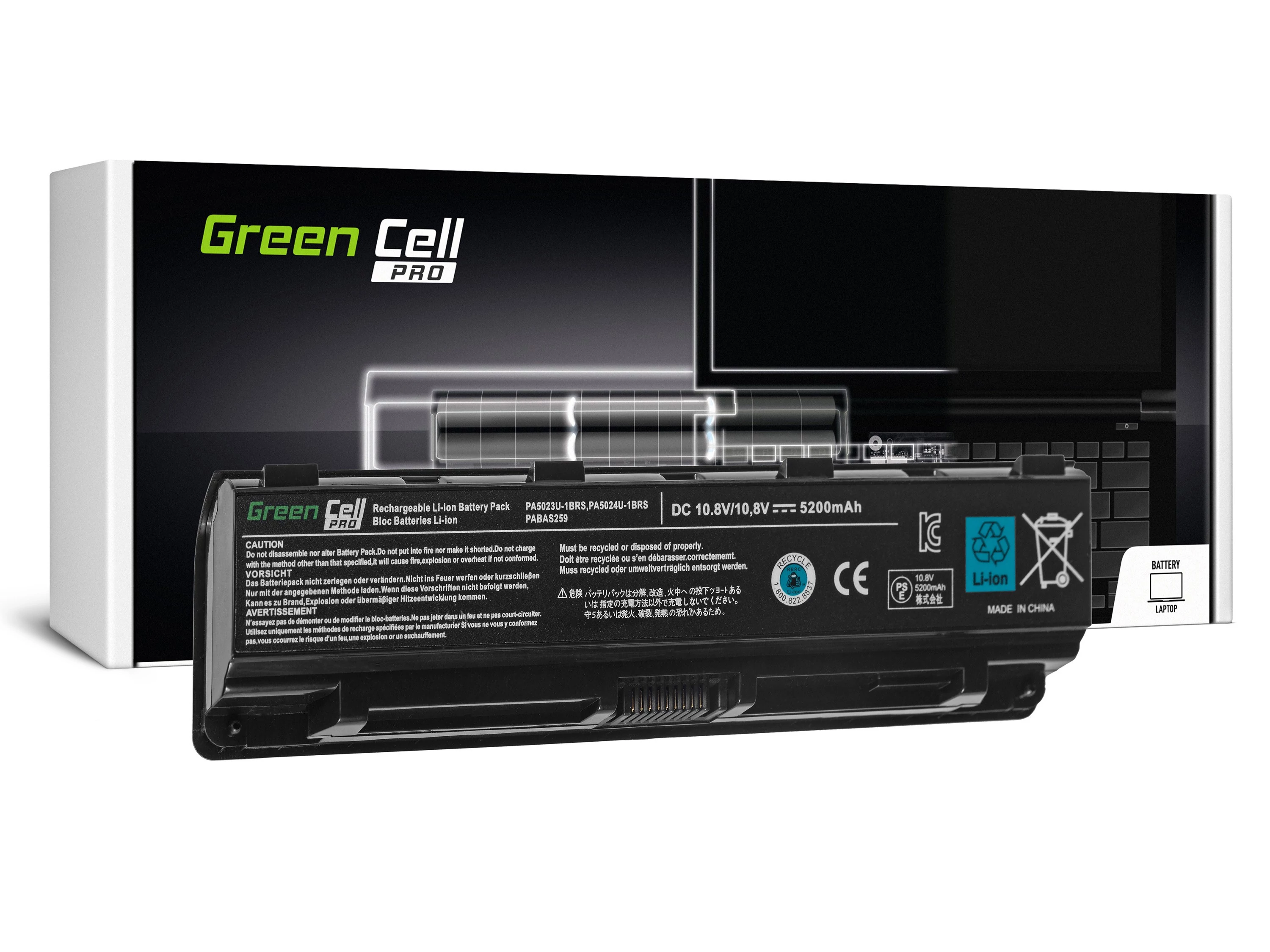 Green Cell PRO Toshiba Satellite C850 C855 C870 L850 L855 PA5024U-1BRS 11.1V 5200mAh laptop akkumulátor