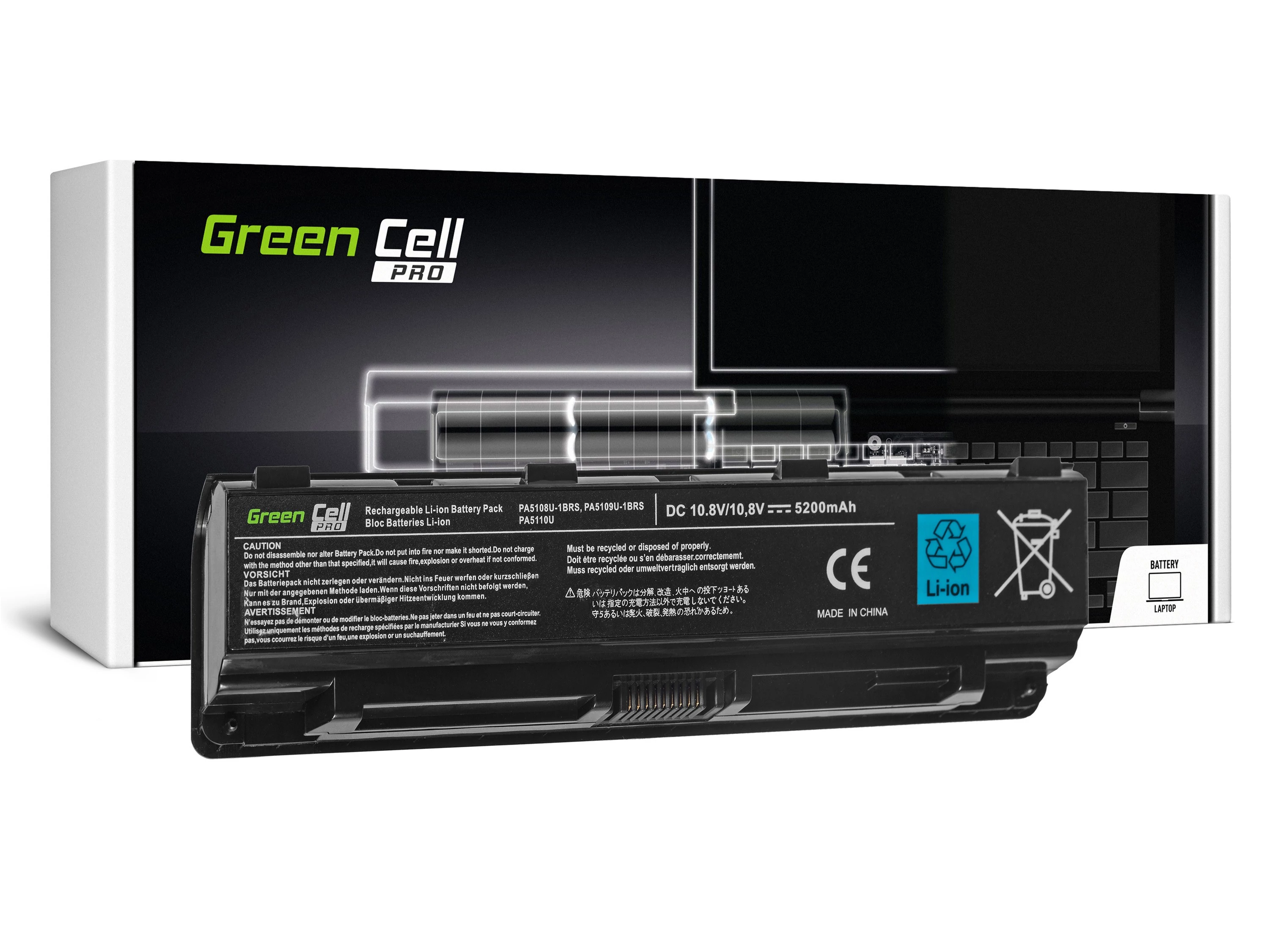 Green Cell PRO Toshiba Satellite C850 C855 C870 L850 L855 PA5109U-1BRS 11.1V 5200mAh laptop akkumulátor